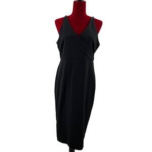 LULU'S XL black backless back tea length faux wrap midi dress NEW B108